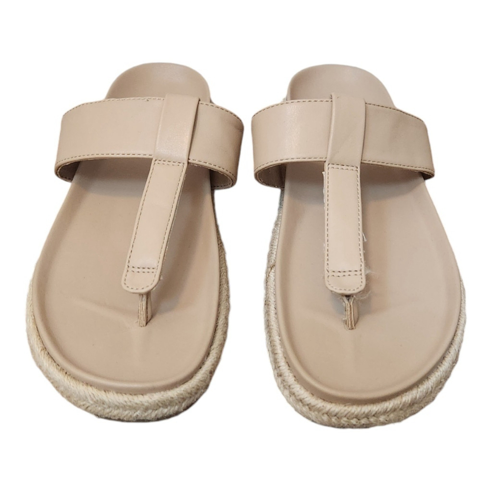 Joie Nacho Tan Faux Leather Boho Espadrille Thong T-Strap Jute Sandals Size 8 - Picture 6 of 12